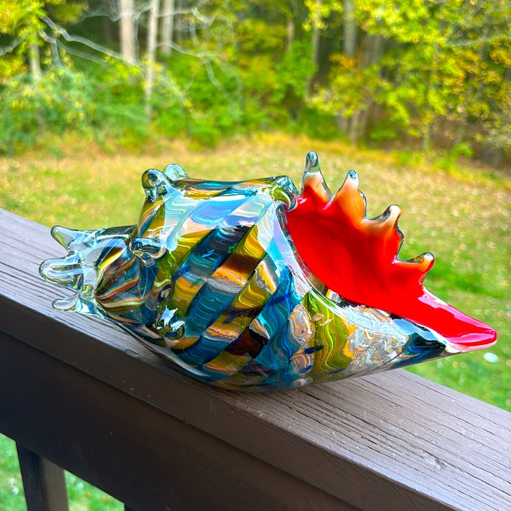 Hand Blown Glass Multi Color Conch Sea Shell